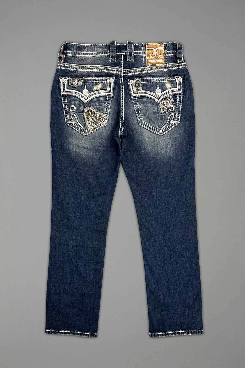 Rock Revival Mckay Straight Jeans – Dark Blue, flat back