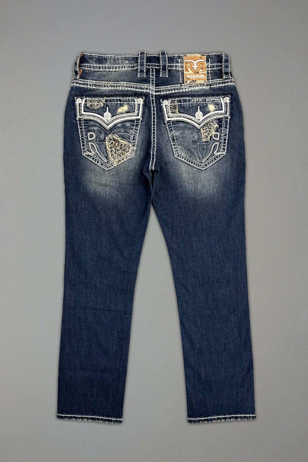 Rock Revival Mckay Straight Jeans – Dark Blue, flat back