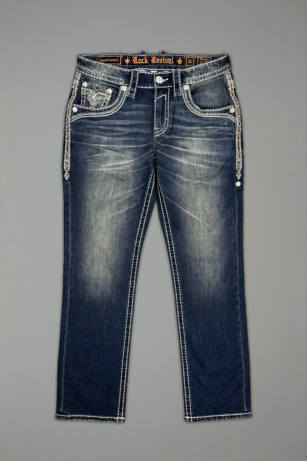 Rock Revival Mckay Straight Jeans – Dark Blue, flat front