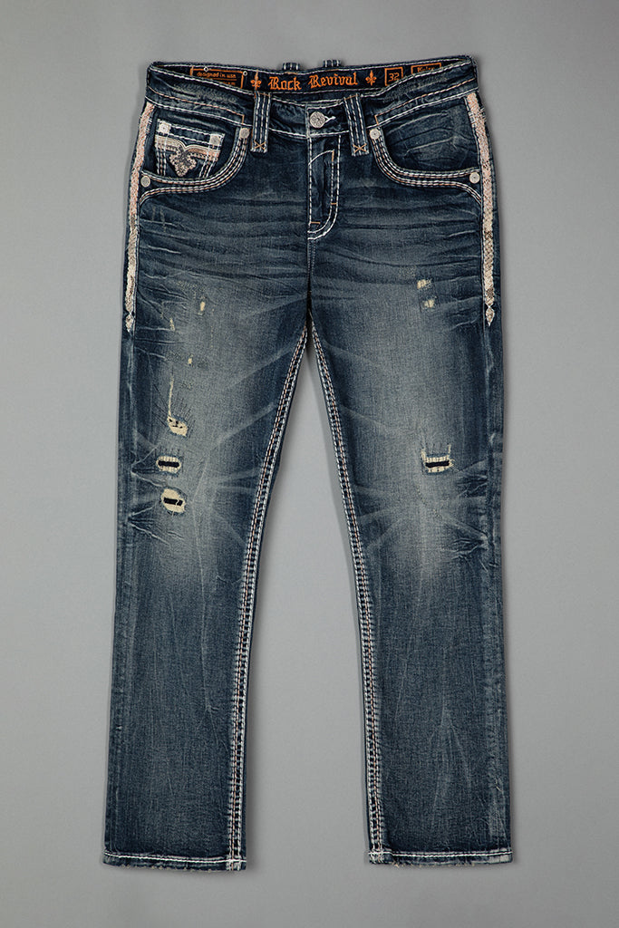 Rock Revival Kylan Straight Jeans – Dark Wash, flat front view