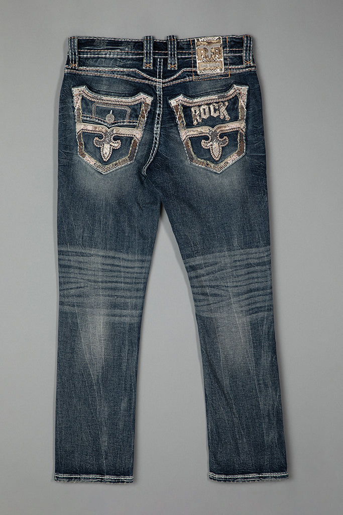Rock Revival Kylan Straight Jeans – Dark Wash, flat back view