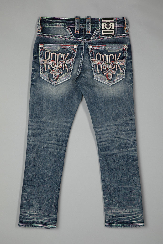 Rock Revival Kenley Straight Jeans – Medium Wash, flat back view