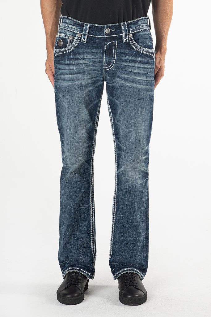 Rock Revival Marquis Bootcut Jeans – Dark Blue, front view