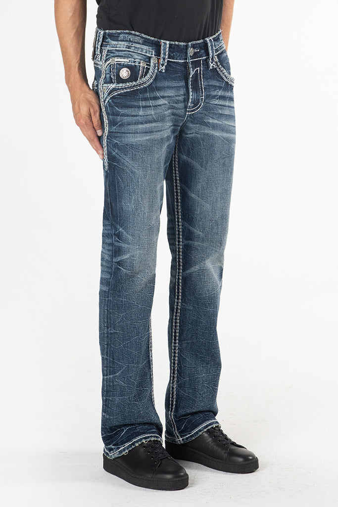Rock Revival Marquis Bootcut Jeans – Dark Blue, side view