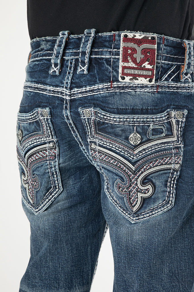 Rock Revival Marquis Bootcut Jeans – Dark Blue, flat front view