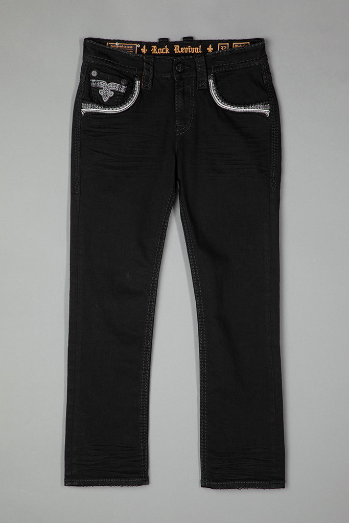 Rock Revival Malcolm Straight Jeans – Black, flat front view