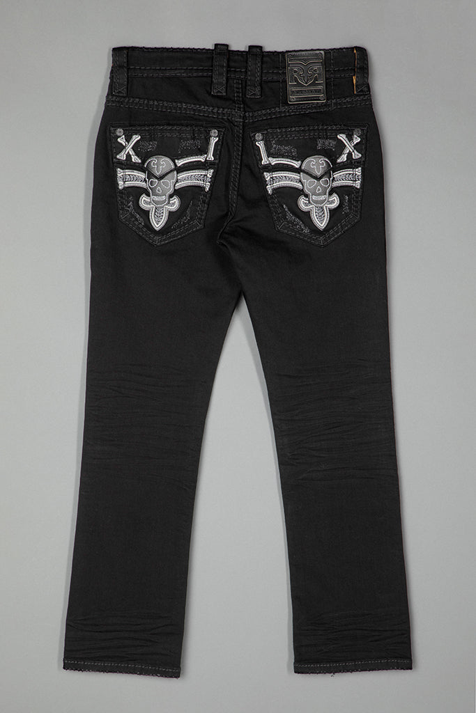 Rock Revival Malcolm Straight Jeans – Black, flat back view
