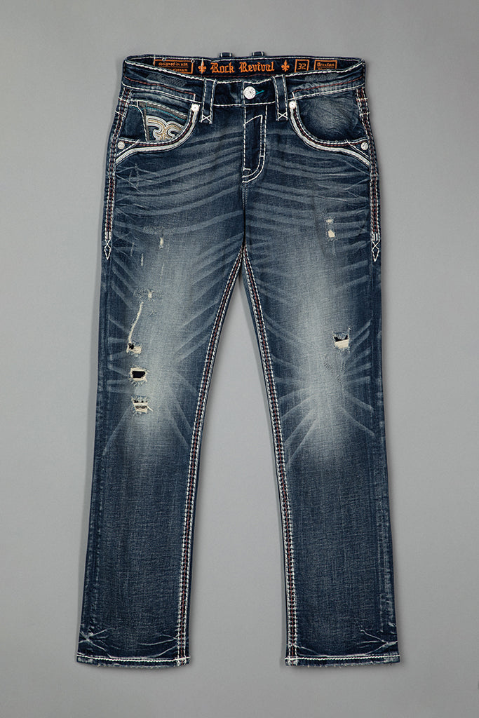 Rock Revival Brexton Straight Jeans – Dark Wash, flat front view