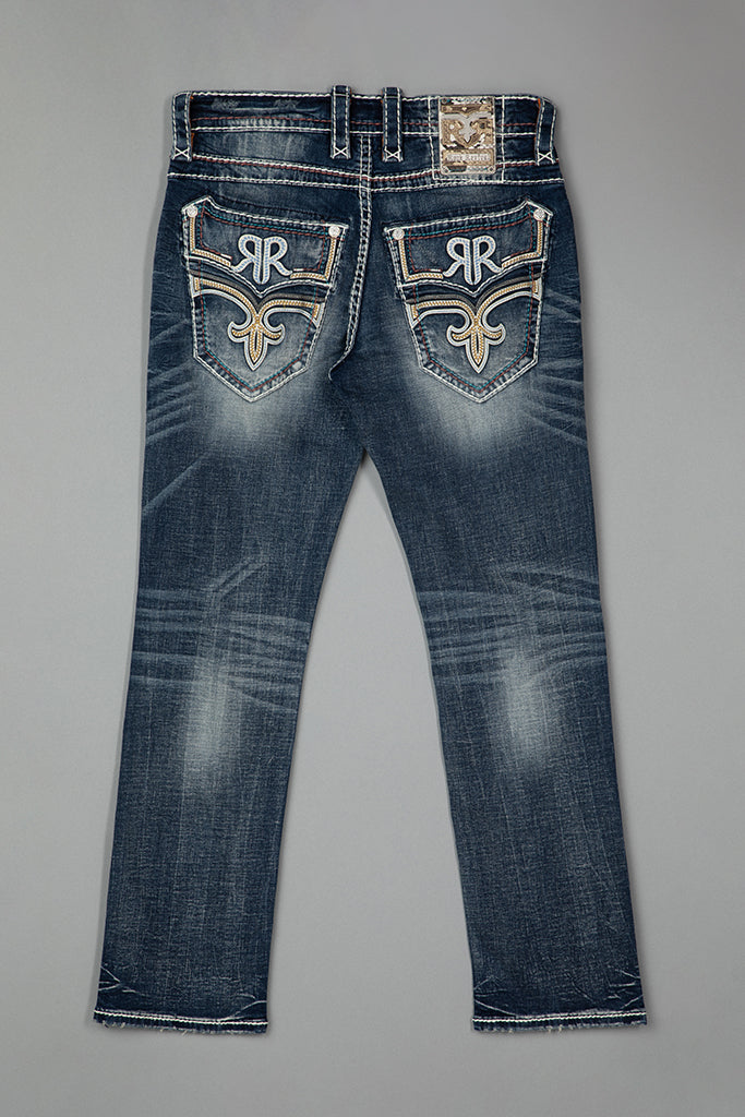 Rock Revival Brexton Straight Jeans – Dark Wash, flat back view