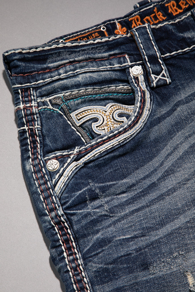 Rock Revival Brexton Straight Jeans – Dark Wash, front pocket view