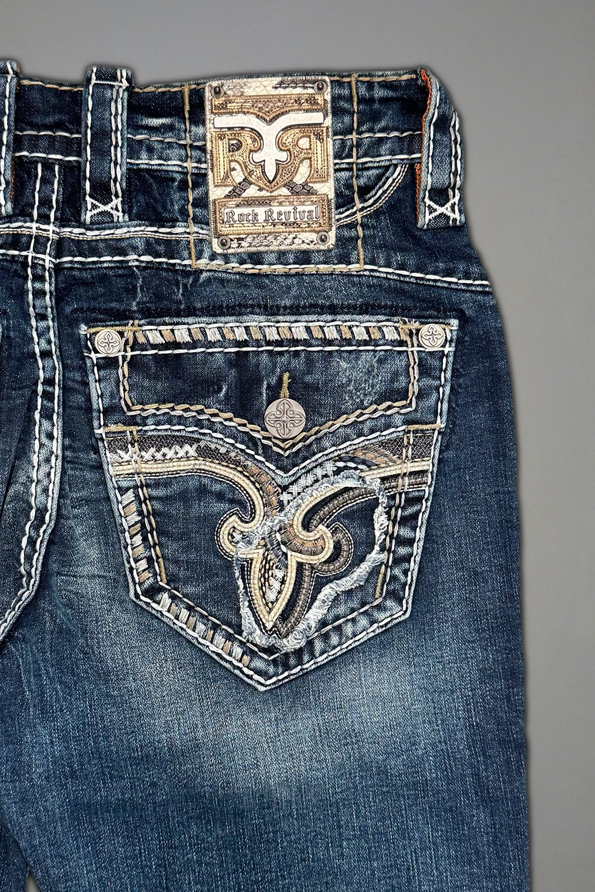 Rock Revival Jadyn Bootcut Jeans, back pocket detail