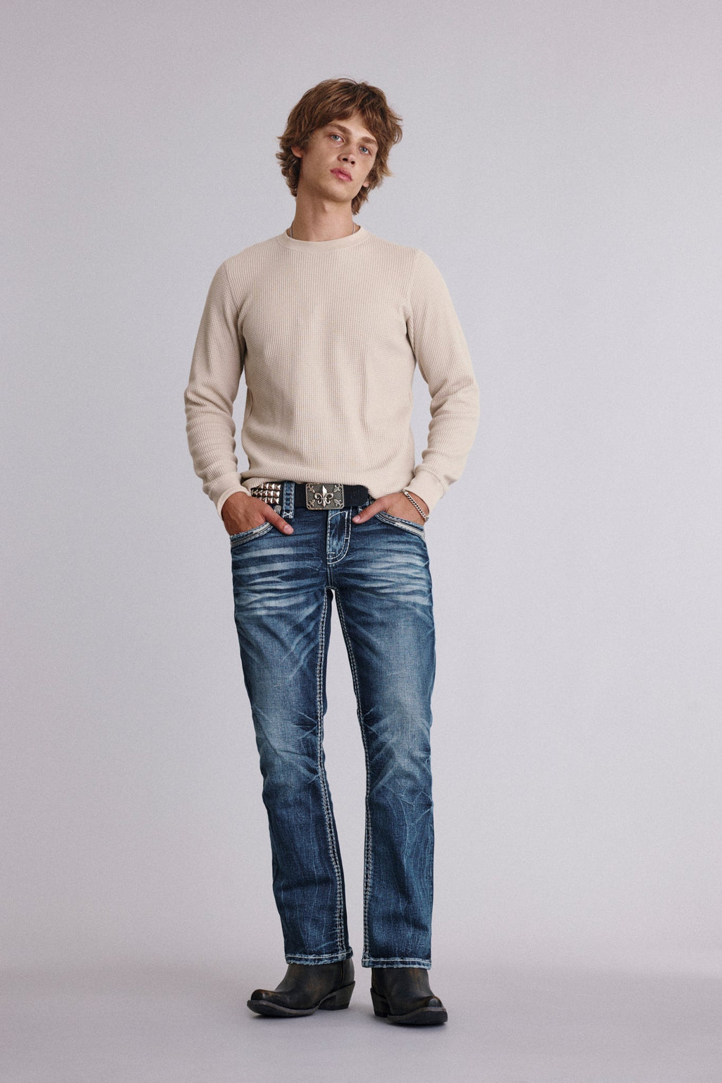 Rock Revival Jadyn Bootcut Jeans in Medium Wash, on model