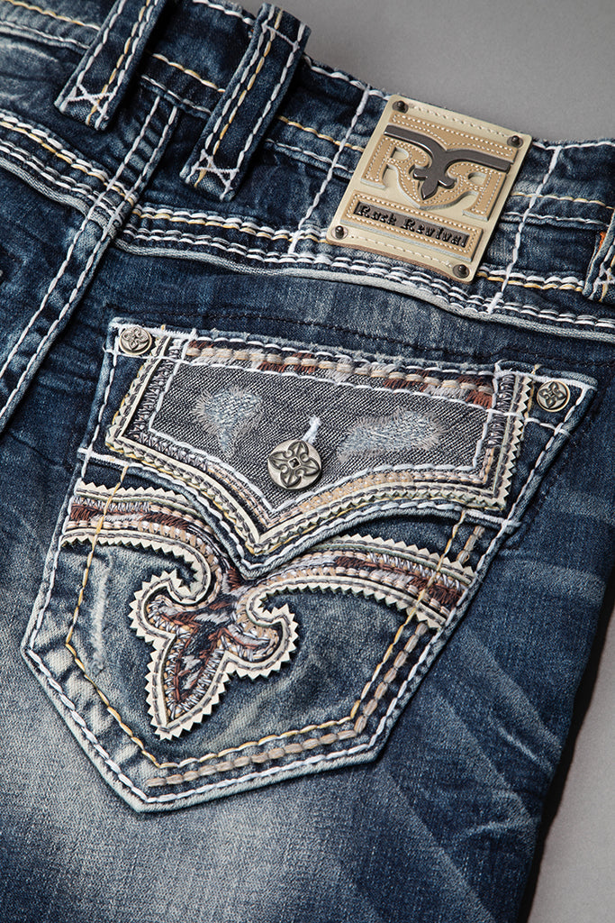 Rock Revival Jared Bootcut Jeans in Medium Wash – back pocket embroidery