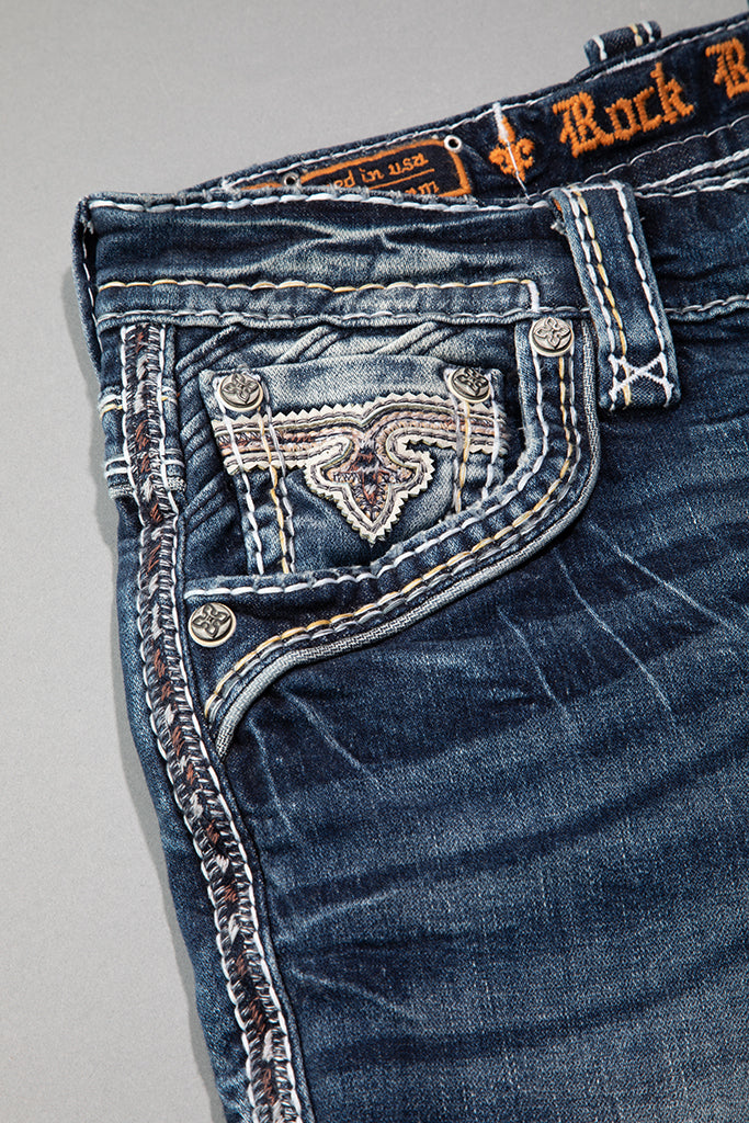 Rock Revival Jared Bootcut Jeans in Medium Wash – front pocket detail