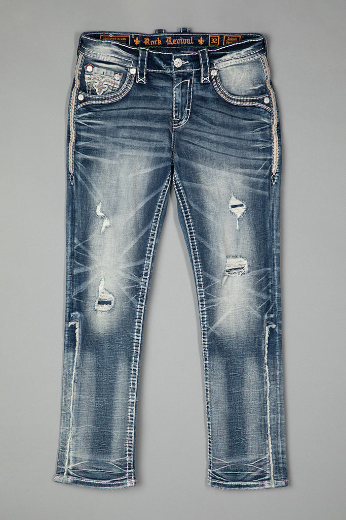 Rock Revival Jakub Straight Jeans – Medium Wash, flat front view