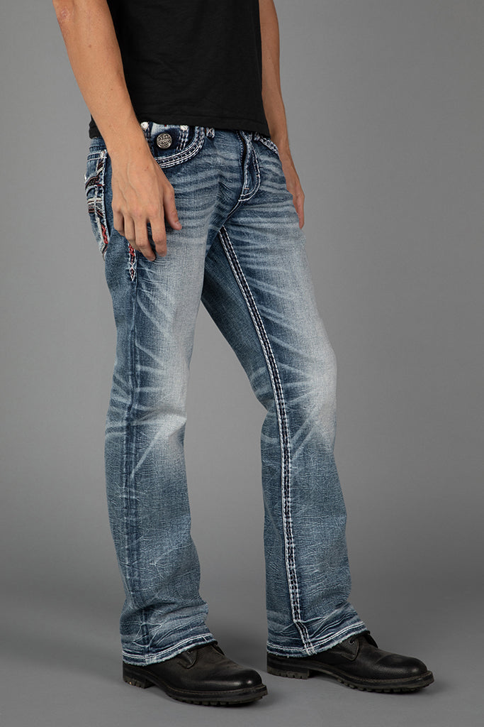 Rock Revival Matteo Bootcut Jeans – Medium Blue, side view