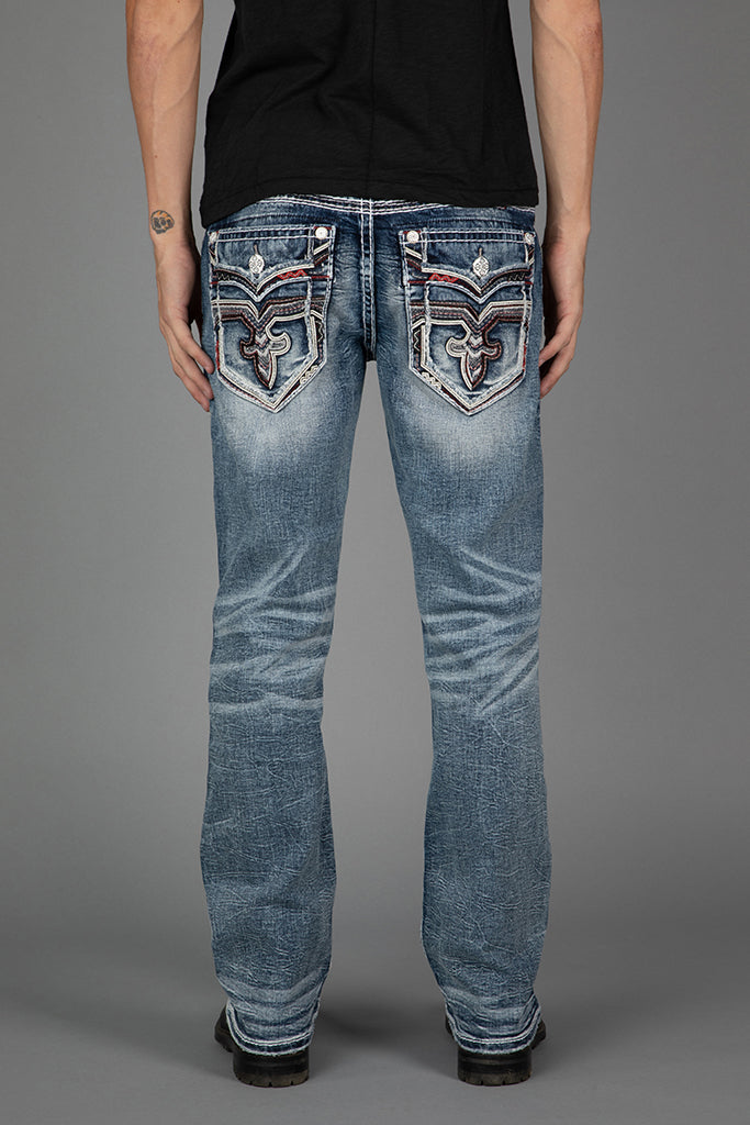 Rock Revival Matteo Bootcut Jeans – Medium Blue, back view