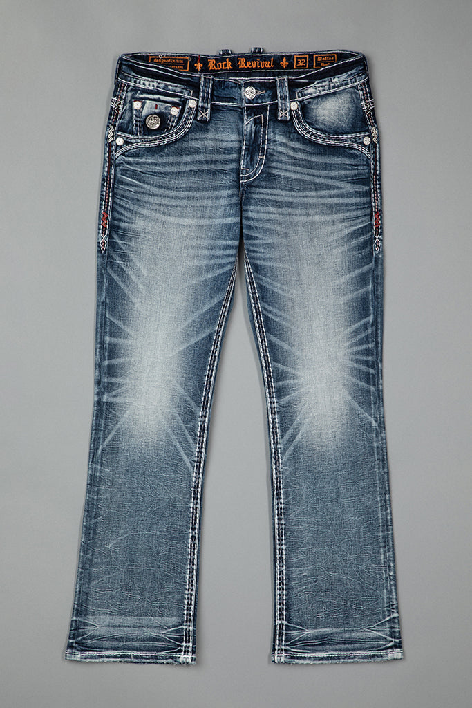 Rock Revival Matteo Bootcut Jeans – Medium Blue, flat front view