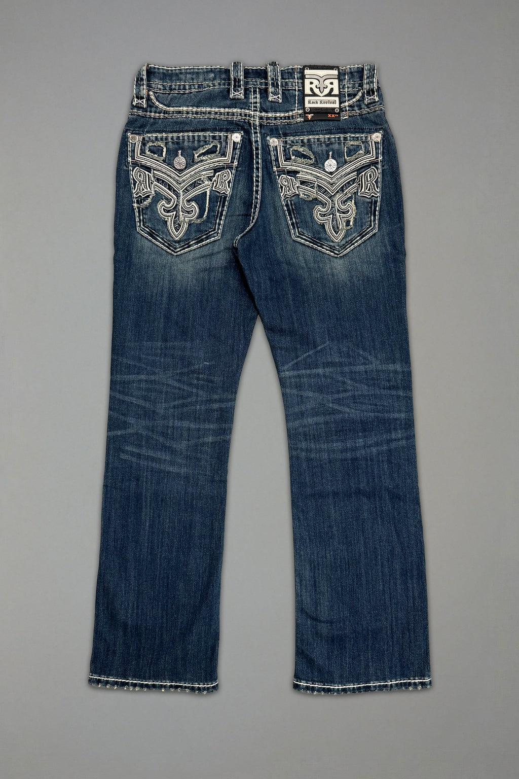 Rock Revival Braylon Bootcut Jeans – Medium Indigo, flat back