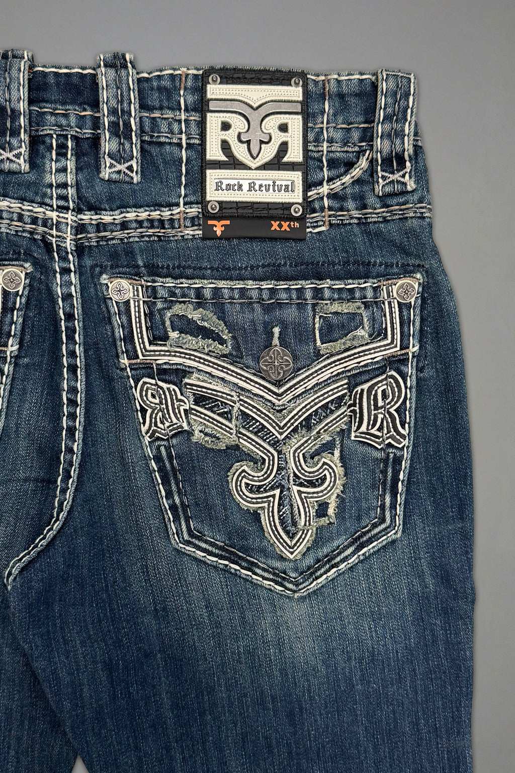 Rock Revival Braylon Bootcut Jeans – Medium Indigo, back pocket