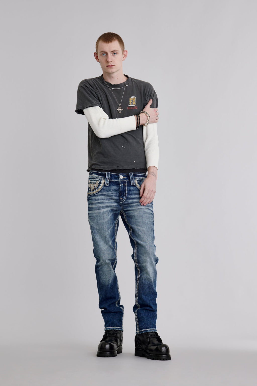 Rock Revival Jerret Straight Jeans in Medium Blue, front view