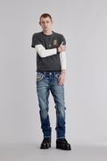 Rock Revival Jerret Straight Jeans in Medium Blue, front view