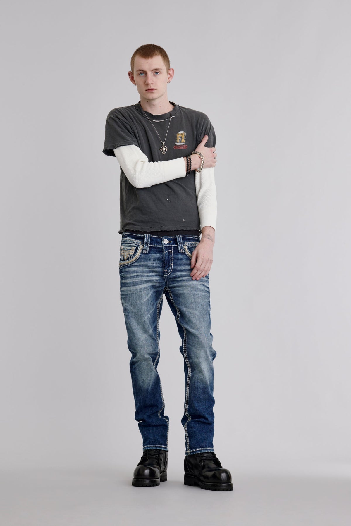 Rock Revival Jerret Straight Jeans in Medium Blue, front view