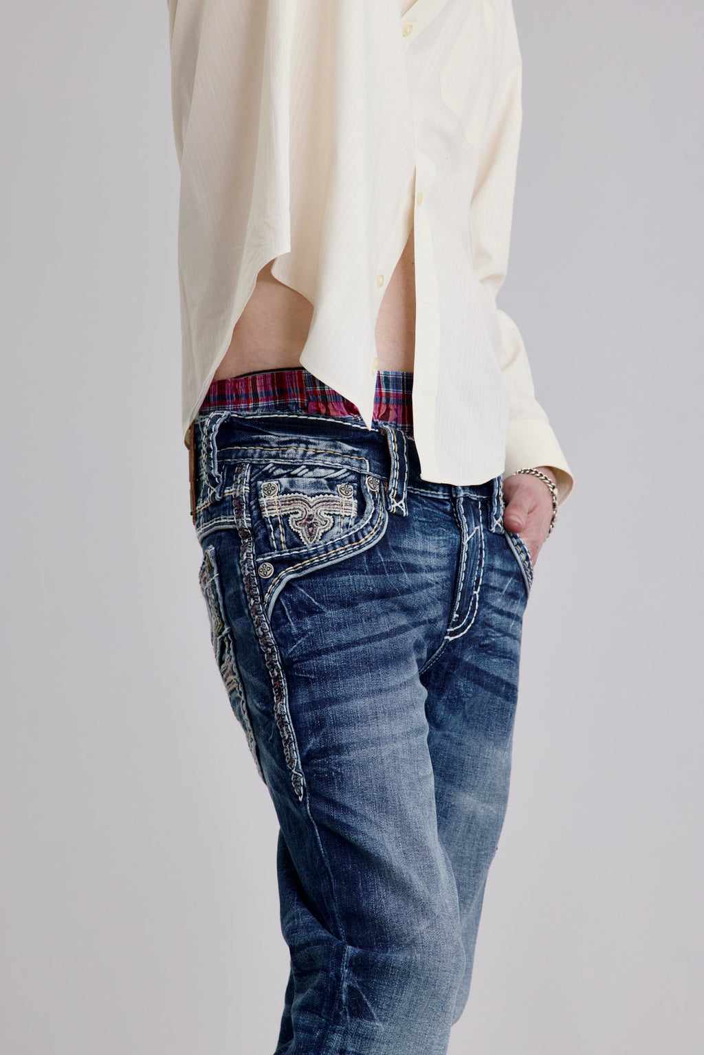 Rock Revival Jared Bootcut Jeans in Medium Wash – on model, image 4