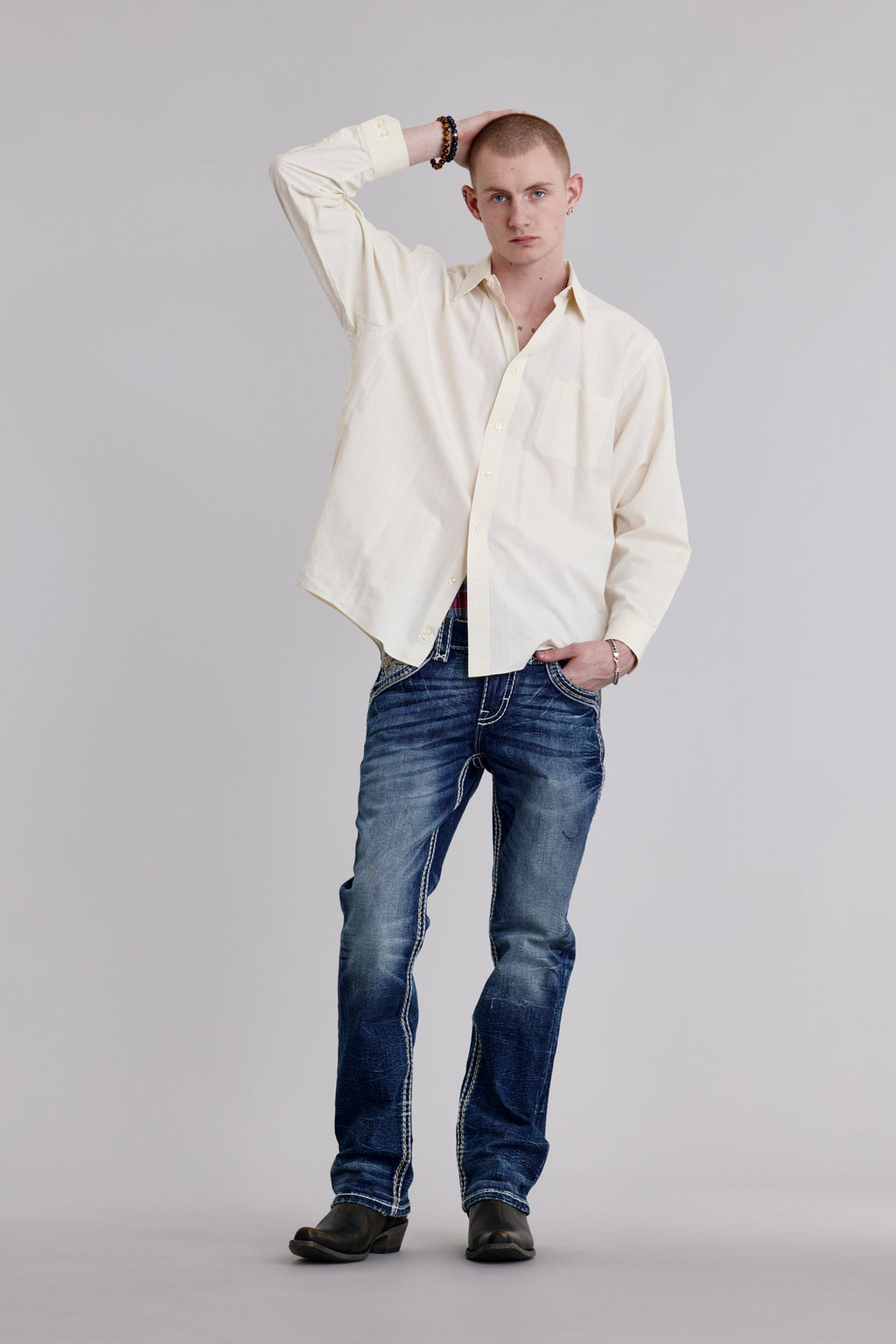 Rock Revival Jared Bootcut Jeans in Medium Wash – on model, image 5
