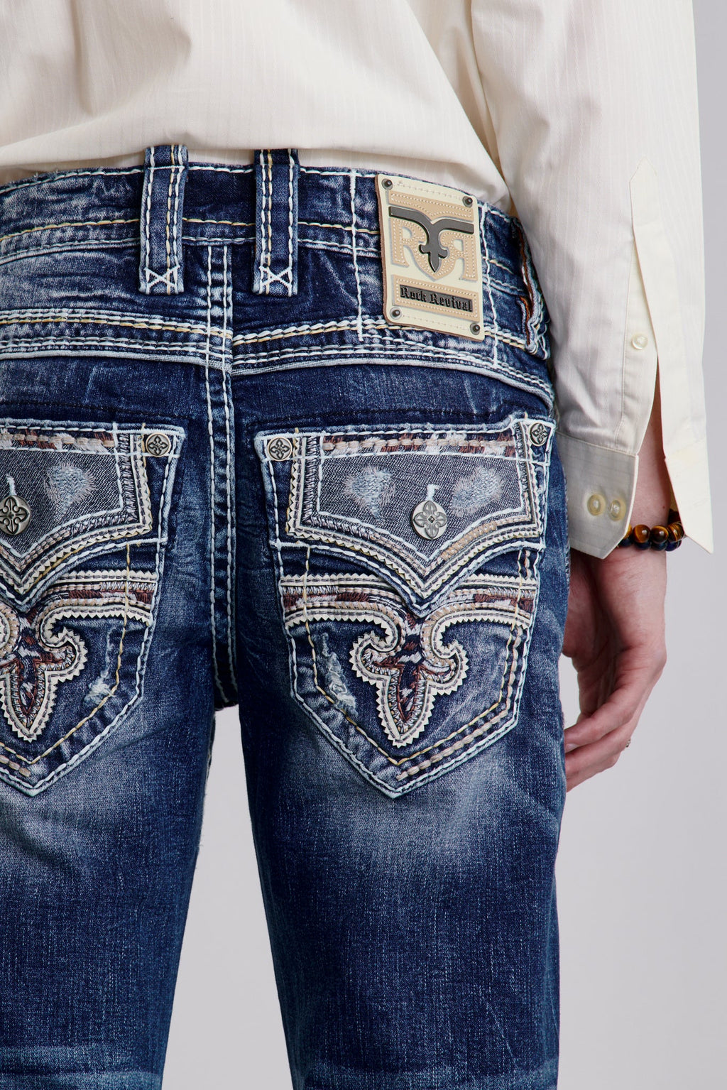Rock Revival Jared Bootcut Jeans in Medium Wash – on model, image 3