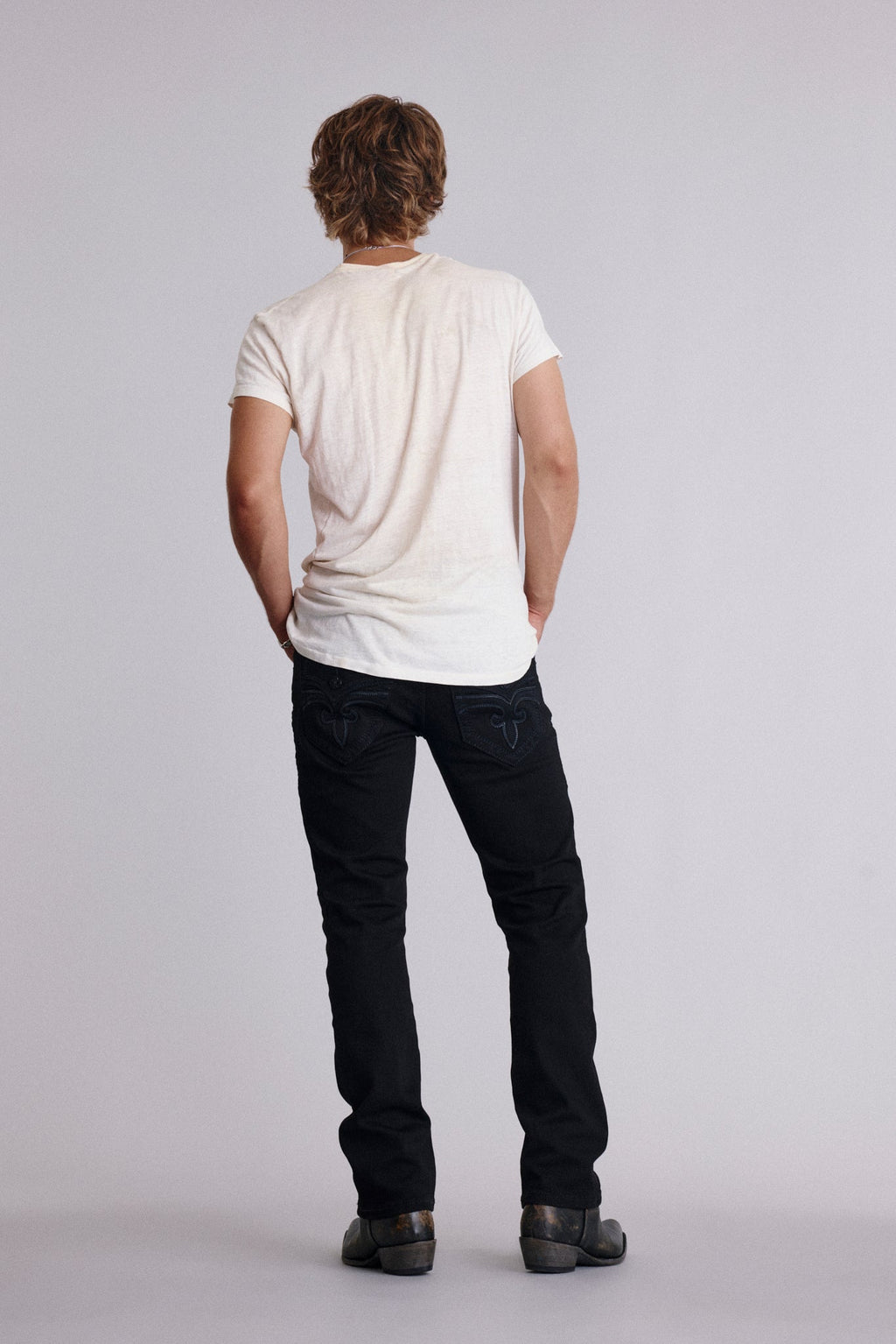 Rock Revival Arther Straight Jeans – Black on Black, back view