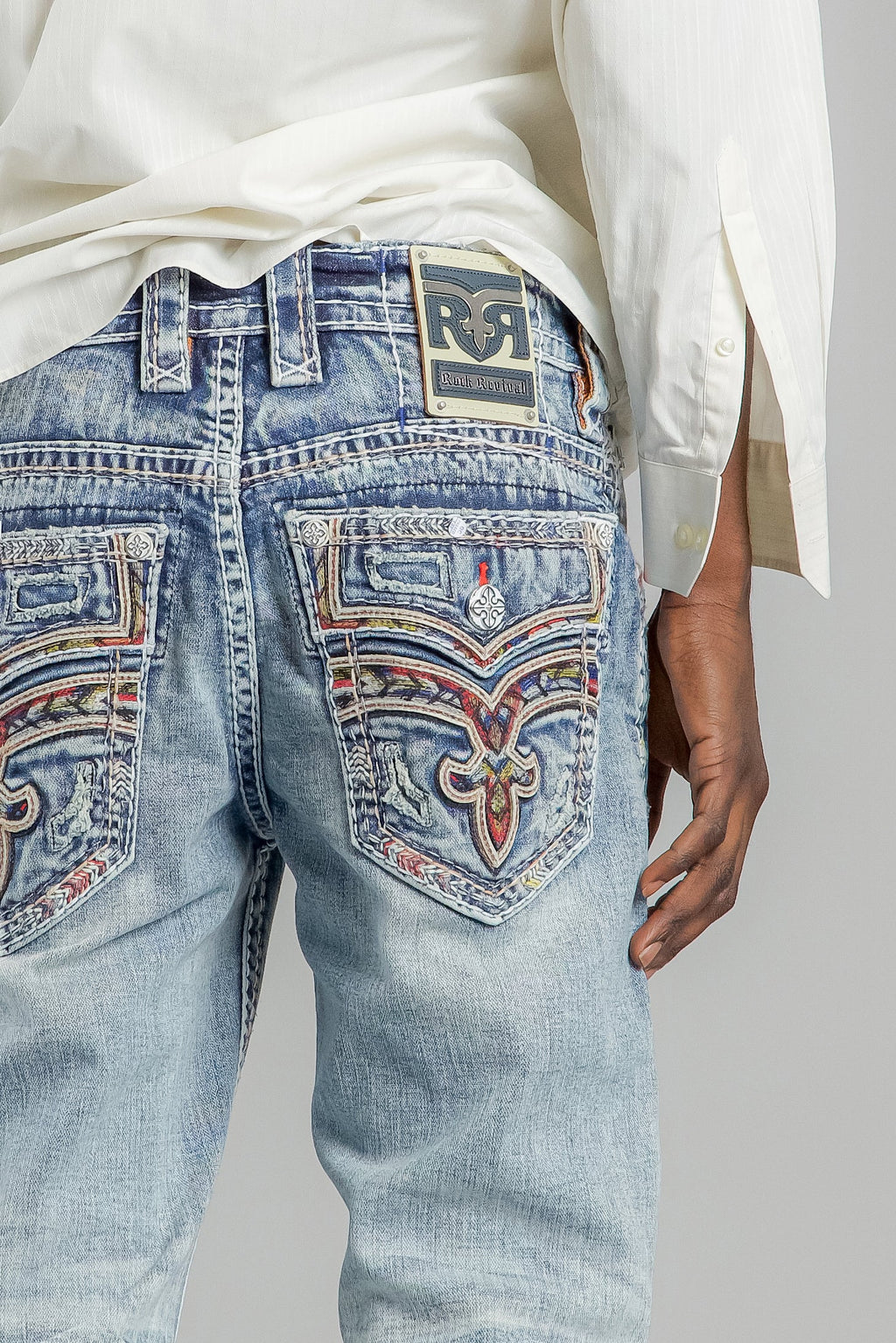 Rock Revival Justice Straight Jeans in Light Blue, front view