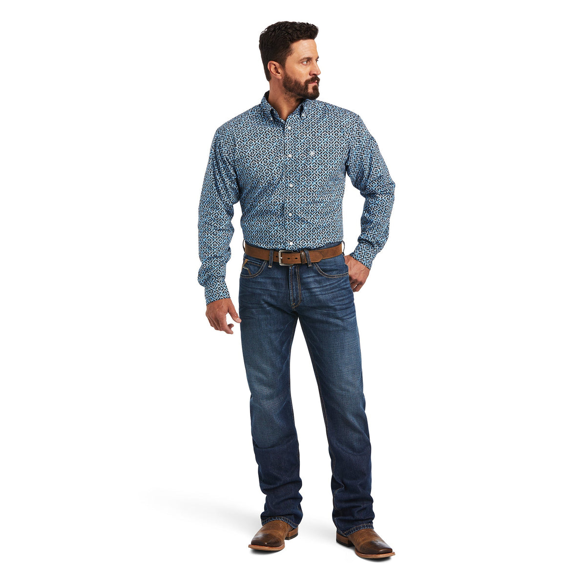 Ariat Miguel Classic Fit Shirt – Brilliant Blue, on model