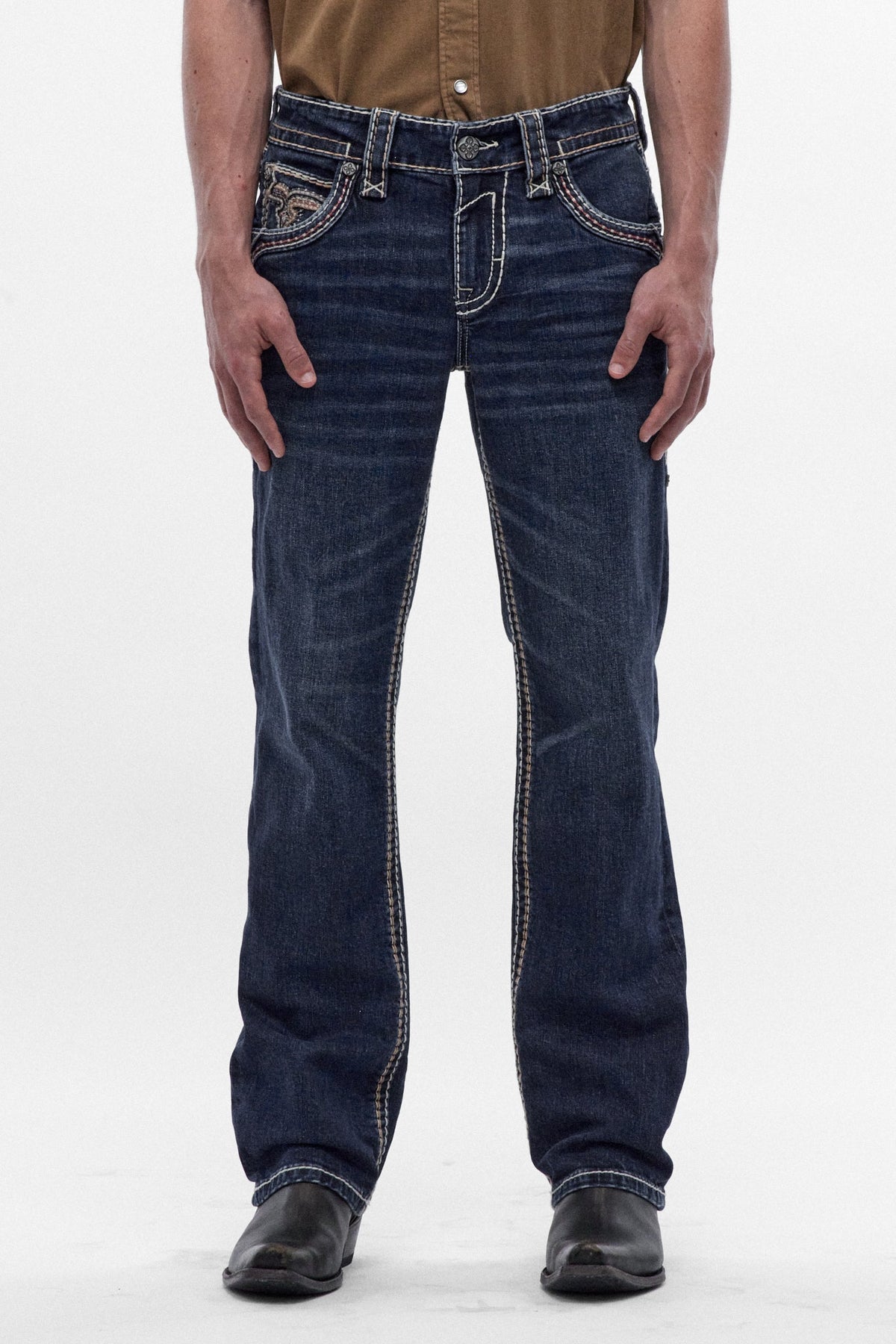 Rock Revival Santiago Bootcut Jeans – Dark Blue