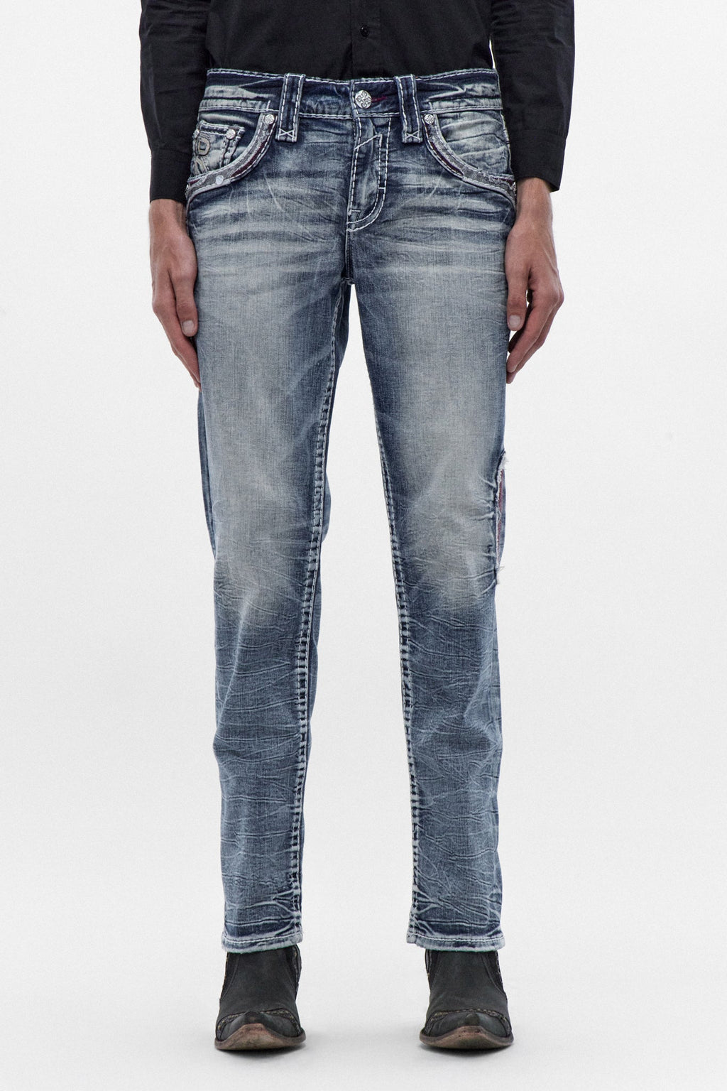 Rock Revival Skye Straight Jeans in Light Blue – on model, image 2