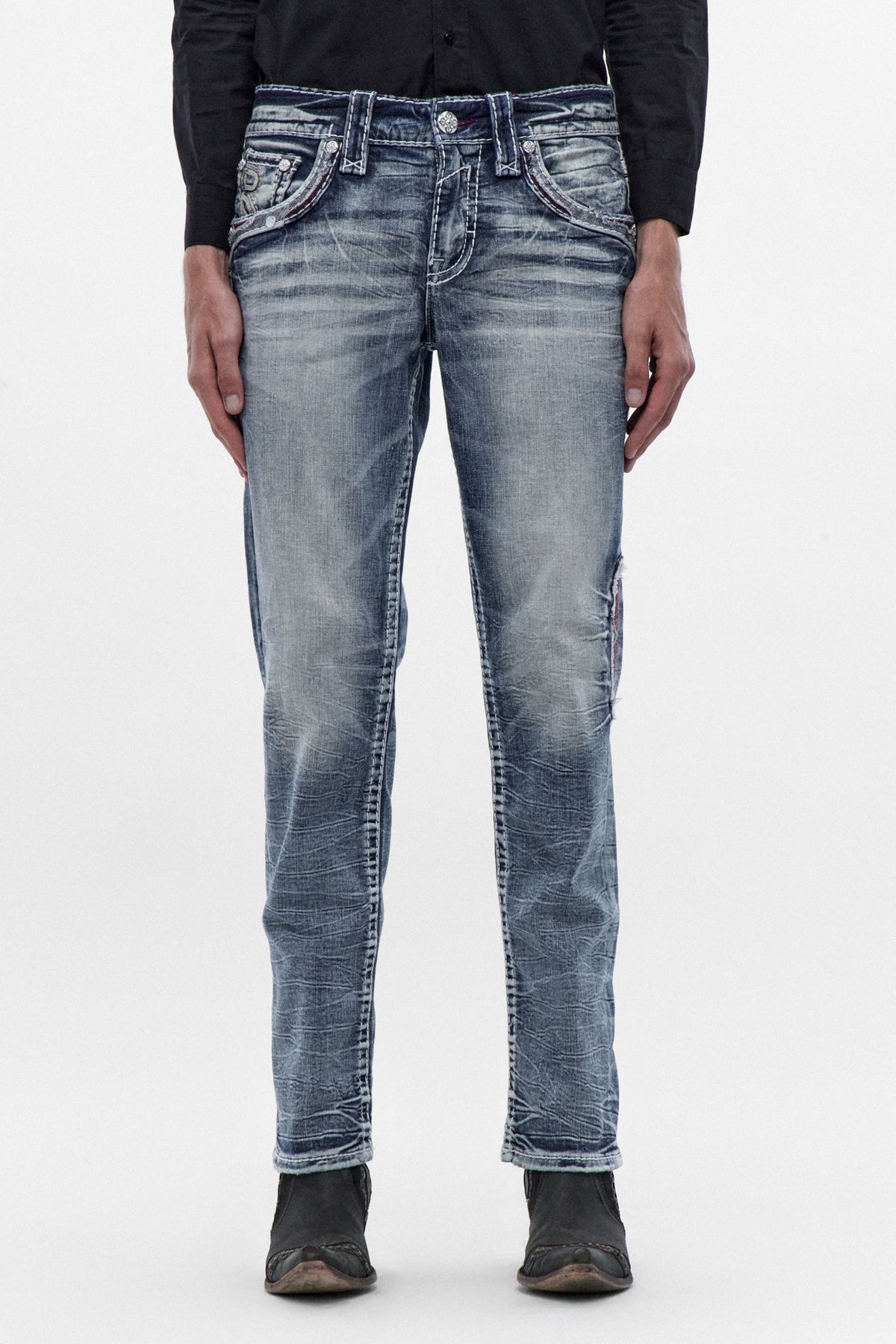 Rock Revival Skye Straight Jeans in Light Blue – on model, image 2