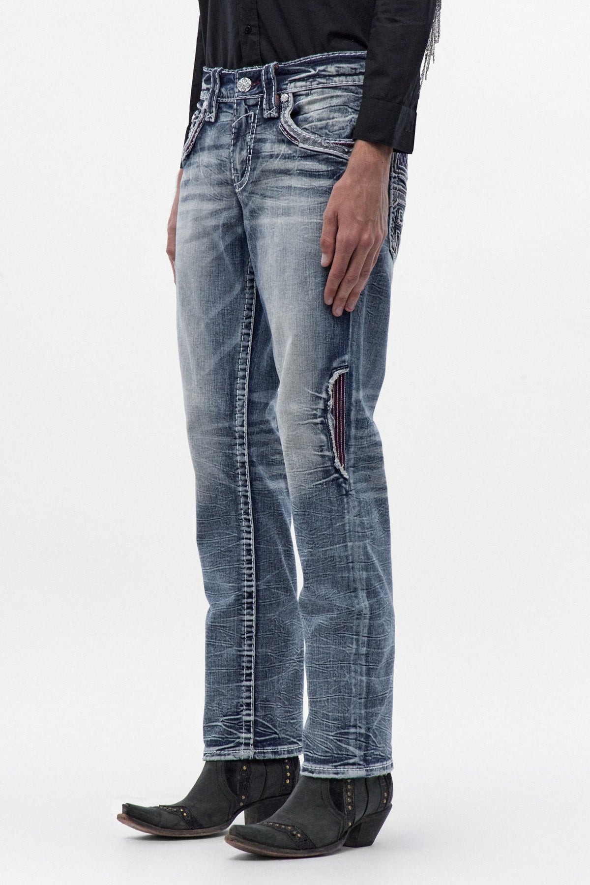 Rock Revival Skye Straight Jeans in Light Blue – on model, image 3