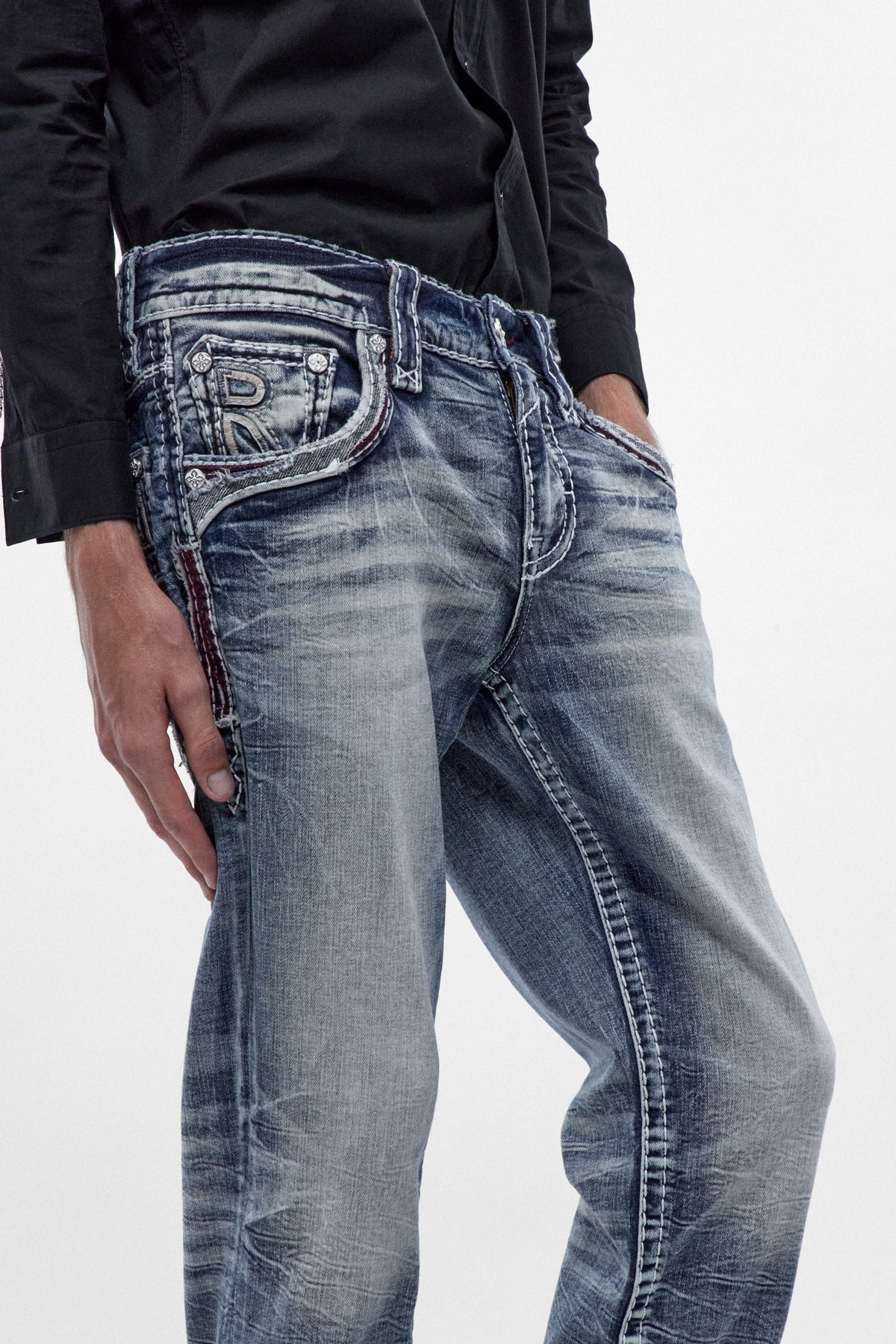 Rock Revival Skye Straight Jeans in Light Blue – on model, image 4