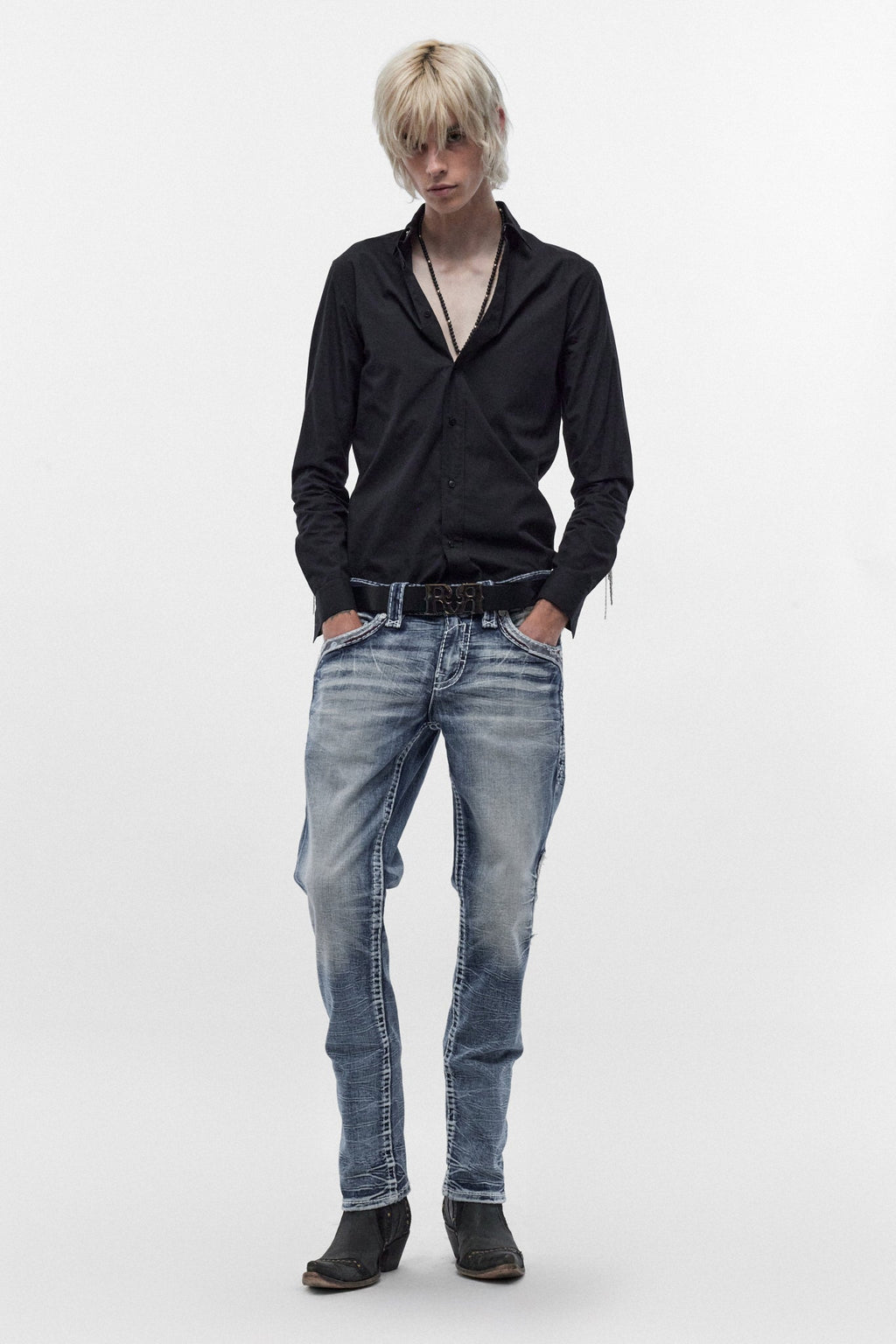 Rock Revival Skye Straight Jeans in Light Blue – on model, image 6
