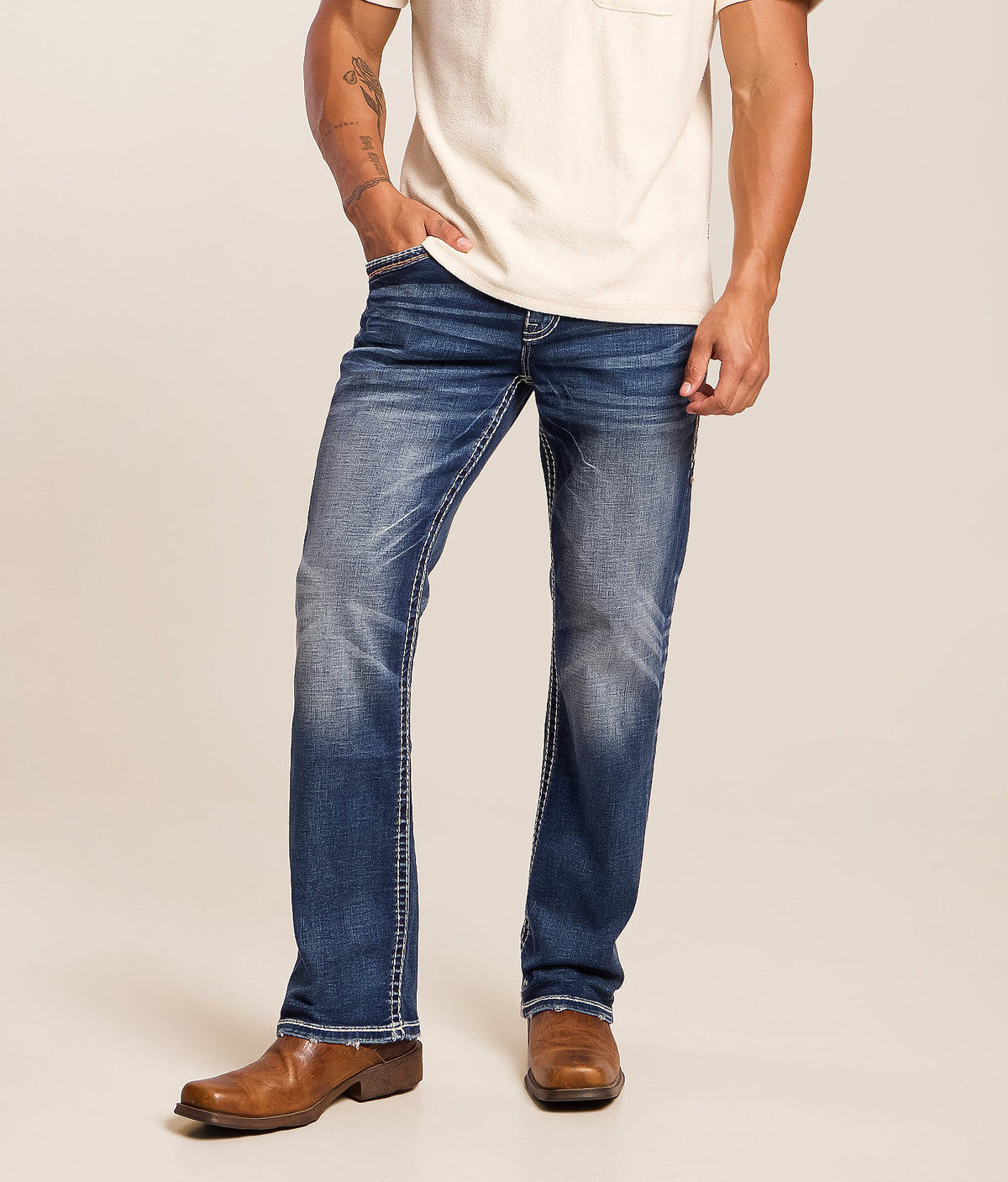 Rock Revival Jett Bootcut Jeans – Blue, side view