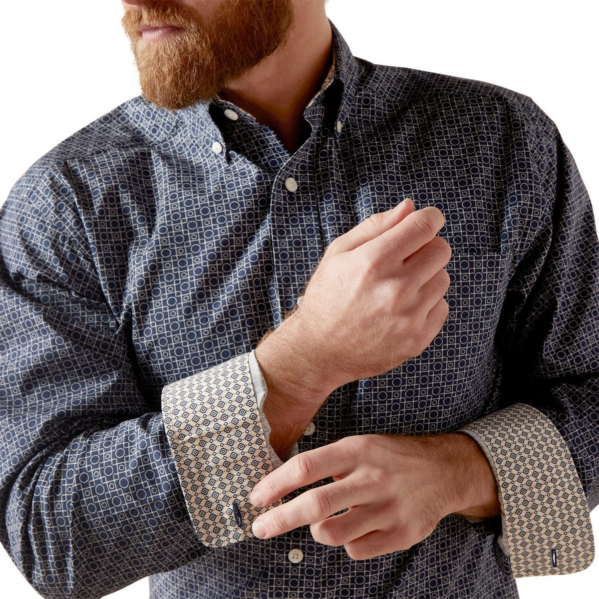 Ariat Wrinkle Free Kieran Fitted Shirt – Deep Pacific, cuff detail