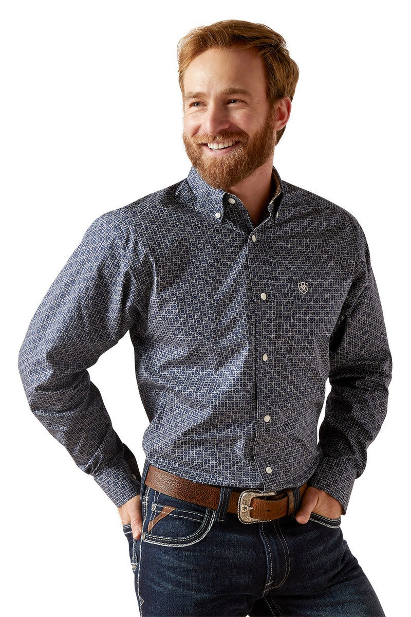 Ariat Wrinkle Free Kieran Fitted Shirt – Deep Pacific, front